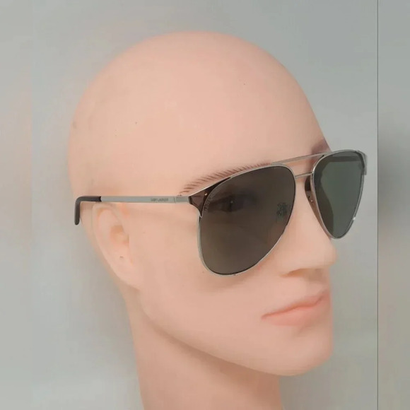 Saint Laurent Men's Aviator Sunglasses Metal Silver Green SL 279 004 61-14-145 - Picture 10 of 16